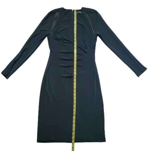 Lauren Ralph Lauren Women's Jonni Faux Leather Trim Gathered Sheath Dress Size 4 - Picture 6 of 15